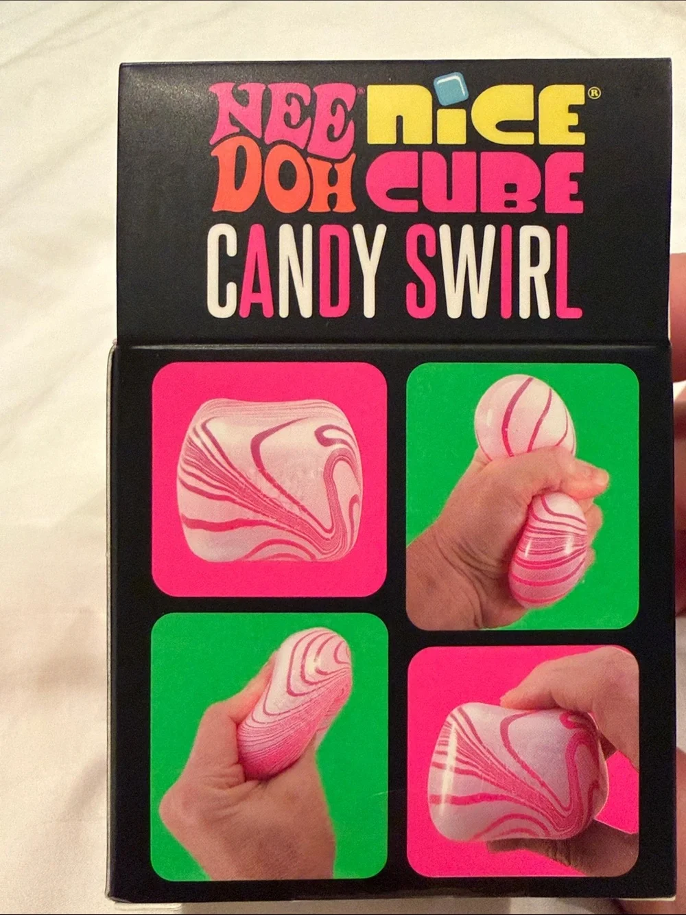 Needoh Nice Cube Candy Swirl Pink Super Solid Squish Toy
